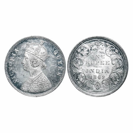 Victoria Queen, Silver, Rupee, 1862, Bombay Mint, A/II/0/6, w/o bottom stroke of numeral 1