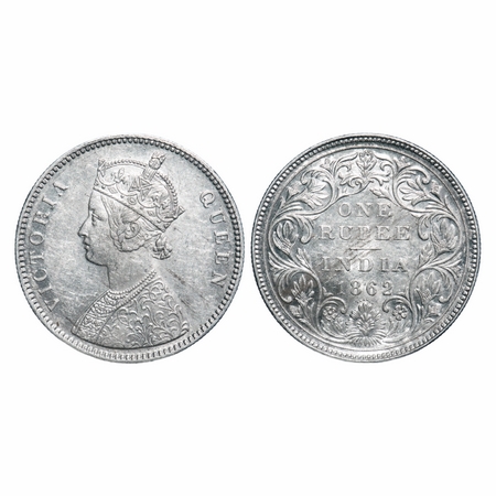 Victoria Queen, Silver, Rupee, 1862, Bombay Mint, A/II/0/6, With half bottom stroke of num