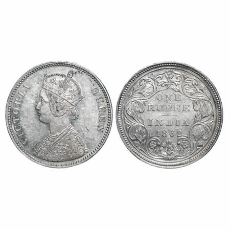 Victoria Queen, Silver, Rupee, 1862, Bombay Mint, A/II/0/7, w/o initial 'J'. F. Prid 87. G