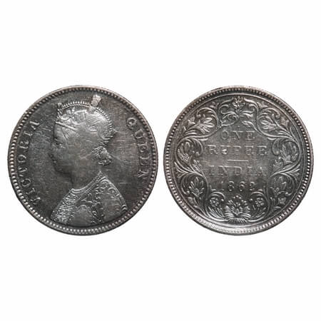 Victoria Queen, Silver, Rupee, 1862, Bombay Mint, A/II/1/7, w/o initial 'J'. F. Prid 90. G