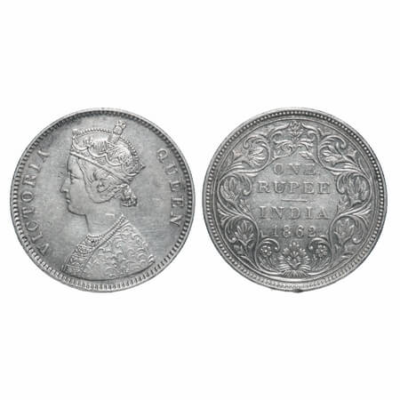 Victoria Queen, Silver, Rupee, 1862, Bombay Mint, A/II/1/7, w/o initial 'J', A dot within 