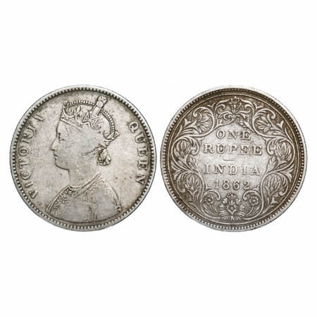 Victoria Queen, Silver, Rupee, 1862, Bombay Mint, A/II/0/9, w/o initial 'J'. F. Prid 92. G