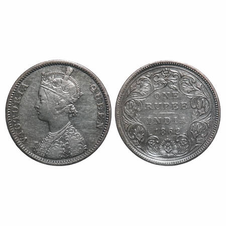 Victoria Queen, Silver, Rupee, 1862, Bombay Mint, A/II/0/1, The engraver has missed to ins