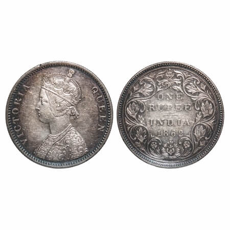 Victoria Queen, Silver, Rupee, 1862, Bombay Mint, A/I/1/2, With initial 'J', Re-engraved b