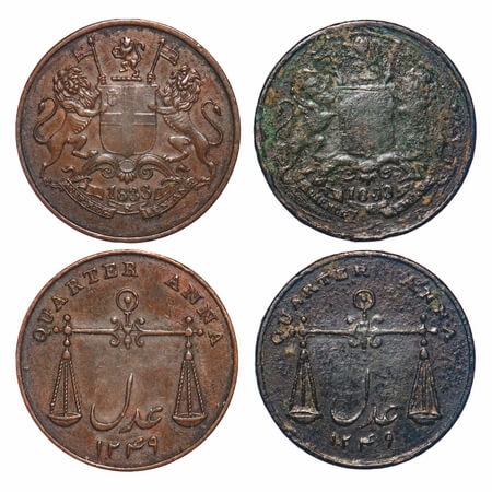 Bombay Presidency, Copper Quarter Anna (2 Coins), Bombay Mint, AD 1833/1249 AH, Reverse di