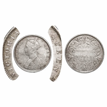Victoria Queen, Silver, Half Rupee, 1862, Bombay Mint, B1/II, Round Pearls with raised vei