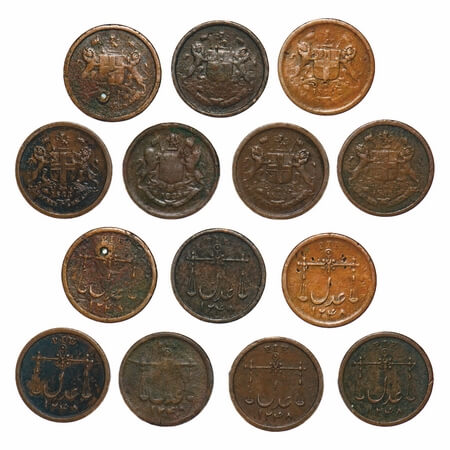 Bombay Presidency, Copper Pie/1/12 Anna (7 Coins), 1833 AD / 1248 AH, Adl in Persian on re