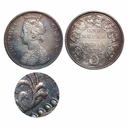 Victoria Queen, Silver, Rupee, 1875, Bombay Mint, A2/II, Dot, Two 'J's', Bottom curve of n