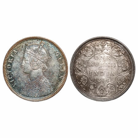 Victoria Queen, Silver, Rupee, 1876, Bombay Mint, A2/II, Dot. F. Prid 147. GK 430. Uncircu