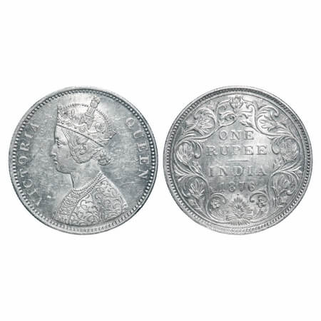 Victoria Queen, Silver, Rupee, 1876, Bombay Mint, A2/II, Dot. F. Prid 147. GK 430. Uncircu