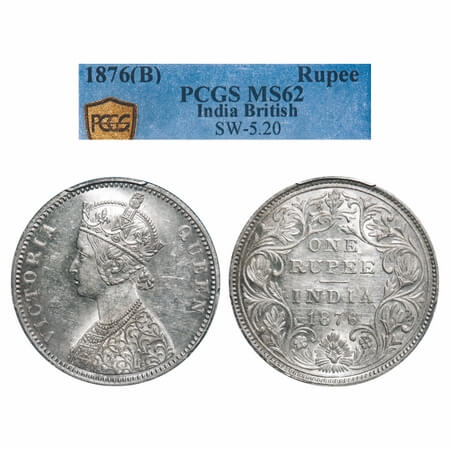 Victoria Queen, Silver, Rupee, 1876, Bombay Mint, A2/II, Dot, w/o crescent (not mentioned 