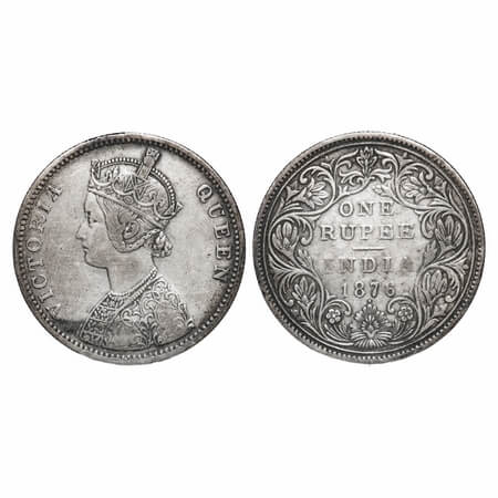 Victoria Queen, Silver, Rupee, 1876, Bombay Mint, A2/II, Dot, With initial 'J'. F. Prid. G