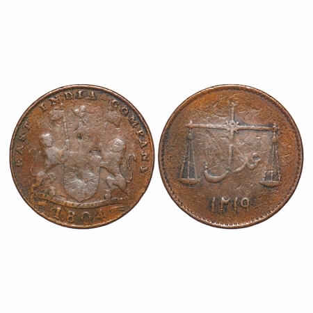 Bombay Presidency, Copper Pice, 6.38g, Pice, Obv: Arms of East India Company 1804, Rev: Sc
