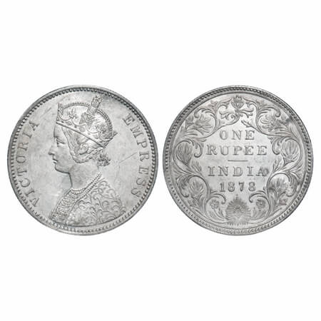 Victoria Empress, Silver, Rupee, 1878, Bombay Mint, A3/II(i), Dot. F. Prid 151. GK 451. Al
