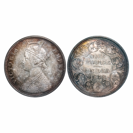 Victoria Empress, Silver, Rupee, 1878, Bombay Mint, A3/II(i), Dot. F. Prid 151. GK 451. Ab