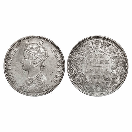 Victoria Empress, Silver, Rupee, 1878, Bombay Mint, A3/II(i), Dot. F. Prid 151. GK 451. Ab