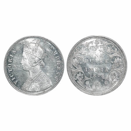 Victoria Empress, Silver, Rupee, 1878, Bombay Mint, A3/II(ii), Dot. F. Prid Unlisted. GK 4