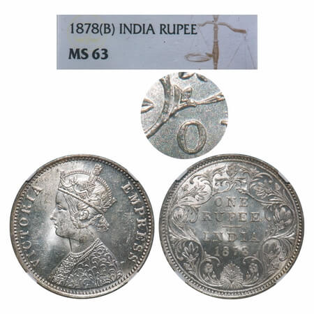 Victoria Empress, Silver, Rupee, 1878, Bombay Mint, A3/II(ii), Dot, Pineapple like bud abo