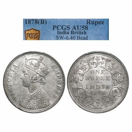 Victoria Empress, Silver, Rupee, 1878, Bombay Mint, A3/II(ii), Dot, Pineapple like bud abo