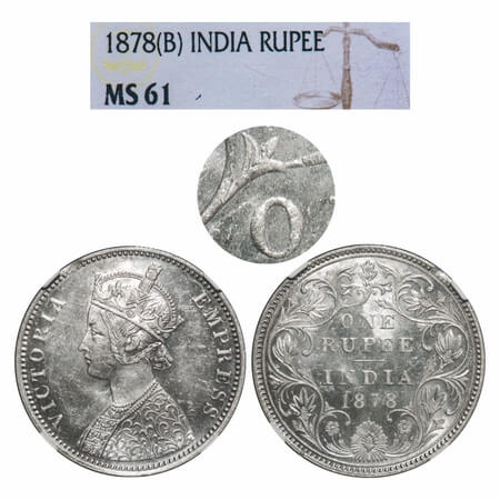 Victoria Empress, Silver, Rupee, 1878, Bombay Mint, A3/II(ii), Dot, A partial Pineapple li