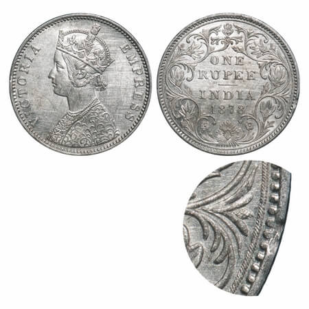 Victoria Empress, Silver, Rupee, 1878, Bombay Mint, A3/II(ii), Dot, A nick or Ex-mount at 