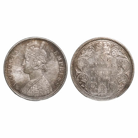 Victoria Empress, Silver, Rupee, 1878, Bombay Mint, A3/I, Dot. F. Prid 152. GK 454. About 