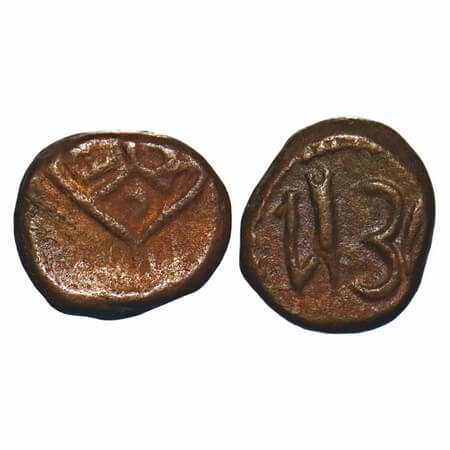 Madras Presidency, Copper Great Cash, 1.32g, 1736 AD, Obv: Bale mark E I C, Rev: 1736 (dat