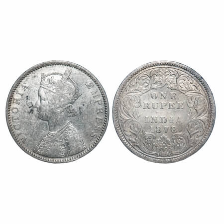 Victoria Empress, Silver, Rupee, 1878, Bombay Mint, A3/I, Dot. F. Prid 152. GK 454. Very F