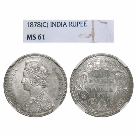 Victoria Empress, Silver, Rupee, 1878, Calcutta Mint, A1/I, No mint mark. F. Prid 116. GK 