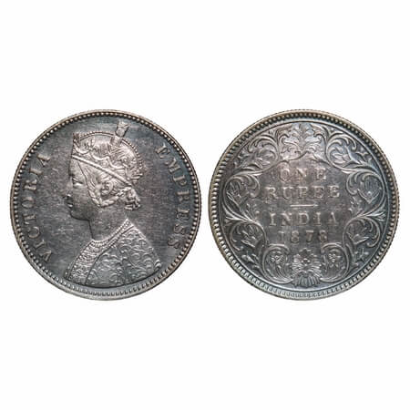 Victoria Empress, Silver, Rupee, 1878, Calcutta Mint, A1/I, No mint mark, Ghost on Rev. F.
