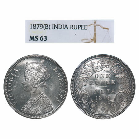 Victoria Empress, Silver, Rupee, 1879, Bombay Mint, A3/II(iii), Small dot above bottom flo