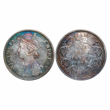 Victoria Empress, Silver, Rupee, 1879, Bombay Mint, A3/I, Dot. F. Prid 154. GK 460. About 
