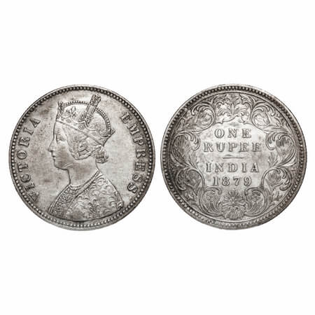 Victoria Empress, Silver, Rupee, 1879, Calcutta Mint, A1/I, 'C' incused. F. Prid 117. GK 4