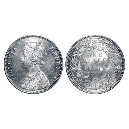 Victoria Empress, Silver, Rupee, 1880, Bombay Mint, A3/I, Dot. F. Prid 156. GK 466. Uncirc