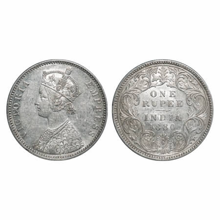 Victoria Empress, Silver, Rupee, 1880, Bombay Mint, A3/I, Dot, Mechanical die doubling of 