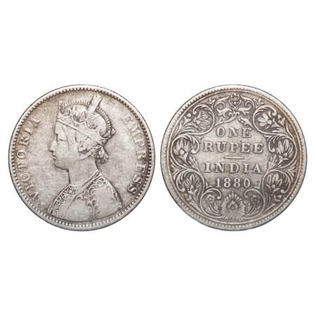 Victoria Empress, Silver, Rupee, 1880, Bombay Mint, A3/II(iv), Dot. F. Prid Unlisted. GK 4