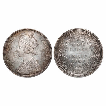 Victoria Empress, Silver, Rupee, 1880, Calcutta Mint, A1/I, 'C' incused, Matt finesse text