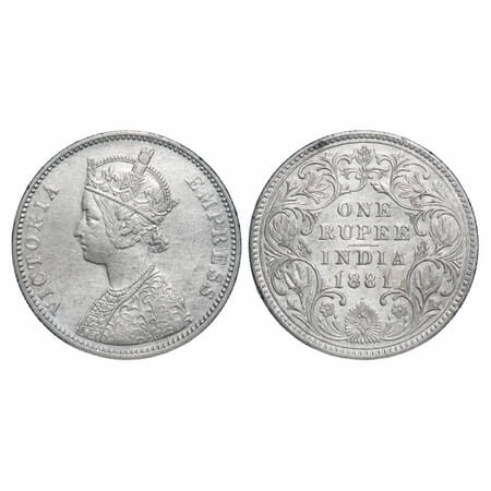 Victoria Empress, Silver, Rupee, 1881, Bombay Mint, A3/II(iv), Dot. F. Prid 157. GK 469. E