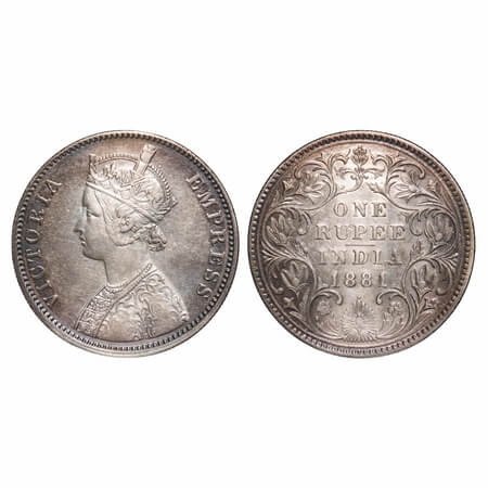 Victoria Empress, Silver, Rupee, 1881, Bombay Mint, A3/II(iv), Dot. F. Prid 157. GK 469. E