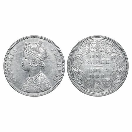 Victoria Empress, Silver, Rupee, 1881, Calcutta Mint, A1/I, 'C' incused, Ghost on Rev. F. 