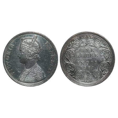 Victoria Empress, Silver, Rupee, 1881, Calcutta Mint, A1/I, 'C' incused, Error, A prominen
