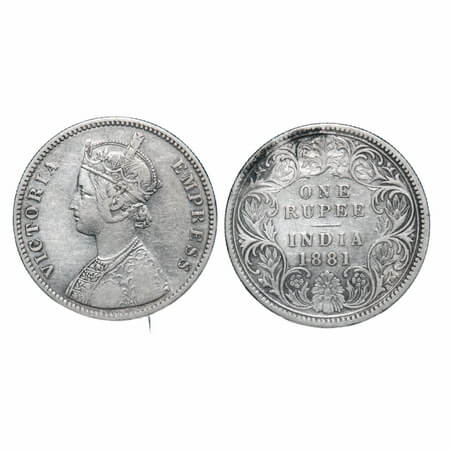 Victoria Empress, Silver, Rupee, 1881, Calcutta Mint, A1/I, 'C' incused. F. Prid 119. GK 4