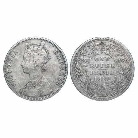 Victoria Empress, Silver, Rupee, 1882, Bombay Mint, A3/II(iv), Dot. F. Prid 159. GK 473. V