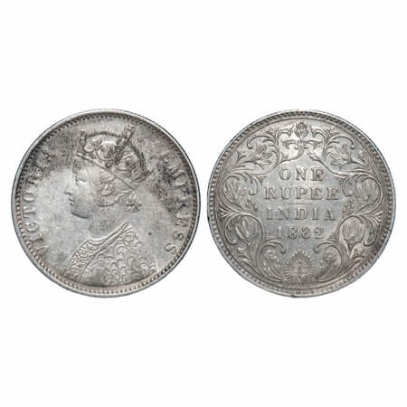 Victoria Empress, Silver, Rupee, 1882, Bombay Mint, A3/II(iv), Dot. F. Prid 159. GK 473. E