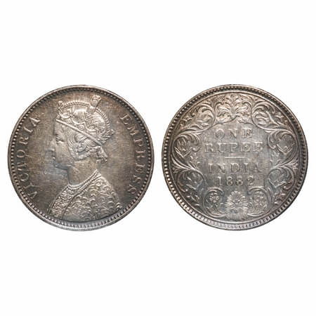 Victoria Empress, Silver, Rupee, 1882, Bombay Mint, A3/I, Dot. F. Prid 160. GK 474. Extrem
