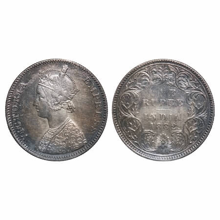 Victoria Empress, Silver, Rupee, 1882, Bombay Mint, A3/I, Dot, Ghost on Rev. F. Prid 160. 
