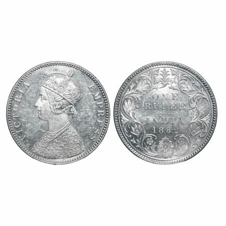 Victoria Empress, Silver, Rupee, 1882, Bombay Mint, A3/I, Dot. F. Prid 160. GK 474. Uncirc