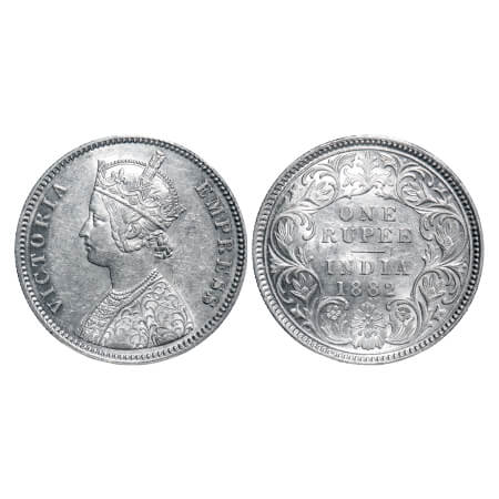 Victoria Empress, Silver, Rupee, 1882, Calcutta Mint, A1/I, 'C' incused. F. Prid 120. GK 4