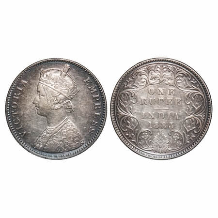 Victoria Empress, Silver, Rupee, 1883, Bombay Mint, A3/I, Dot. F. Prid 162. GK 478. About 