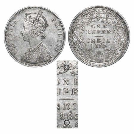 Victoria Empress, Silver, Rupee, 1883, Bombay Mint, A3/I, 'B' raised & dot, Dual mint mark